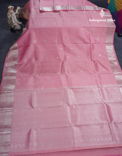Baby Pink Pure Kanjivaram Silk Saree With Traditional Evening Morning Border