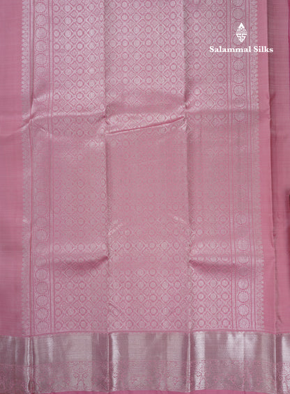 Baby Pink Pure Kanjivaram Silk Saree With Traditional Evening Morning Border