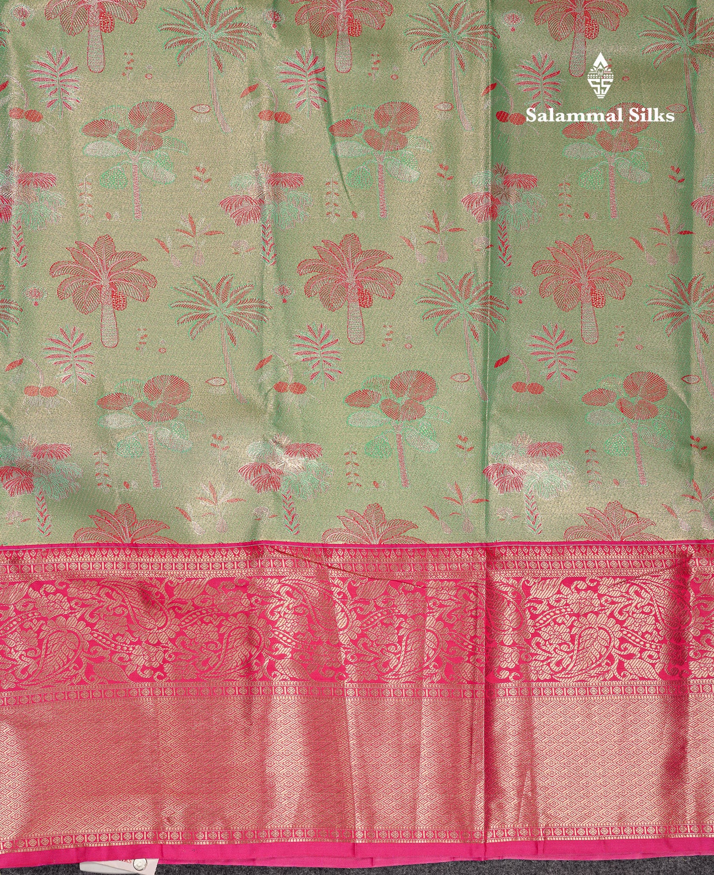 Beautiful Light Green Tissue Semi Silk Saree With Contrast Pink Traditional Evening Morning Border