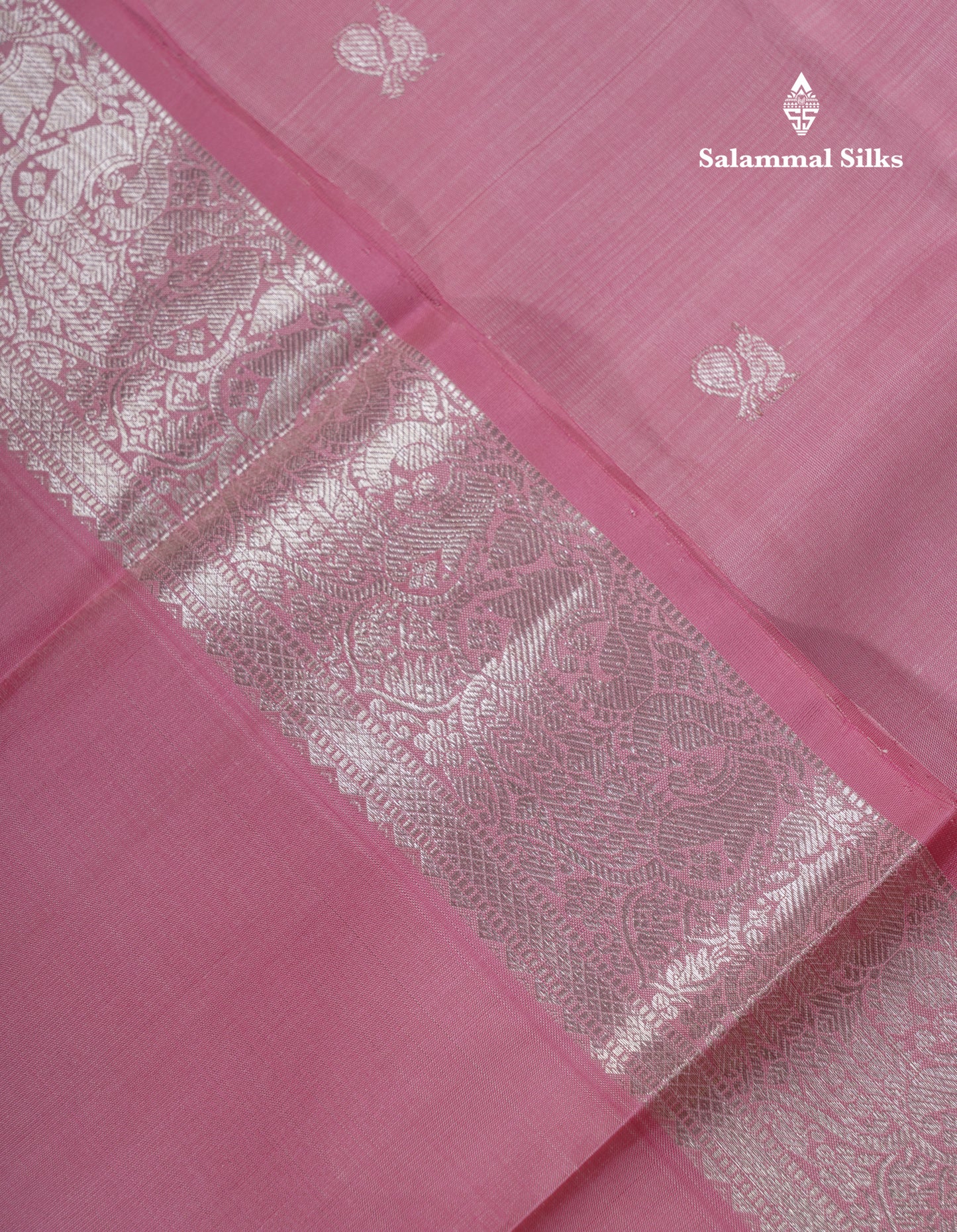 Baby Pink Pure Kanjivaram Silk Saree With Traditional Evening Morning Border