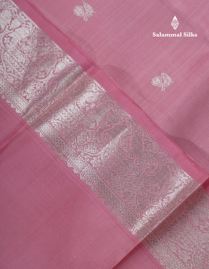 Baby Pink Pure Kanjivaram Silk Saree With Traditional Evening Morning Border