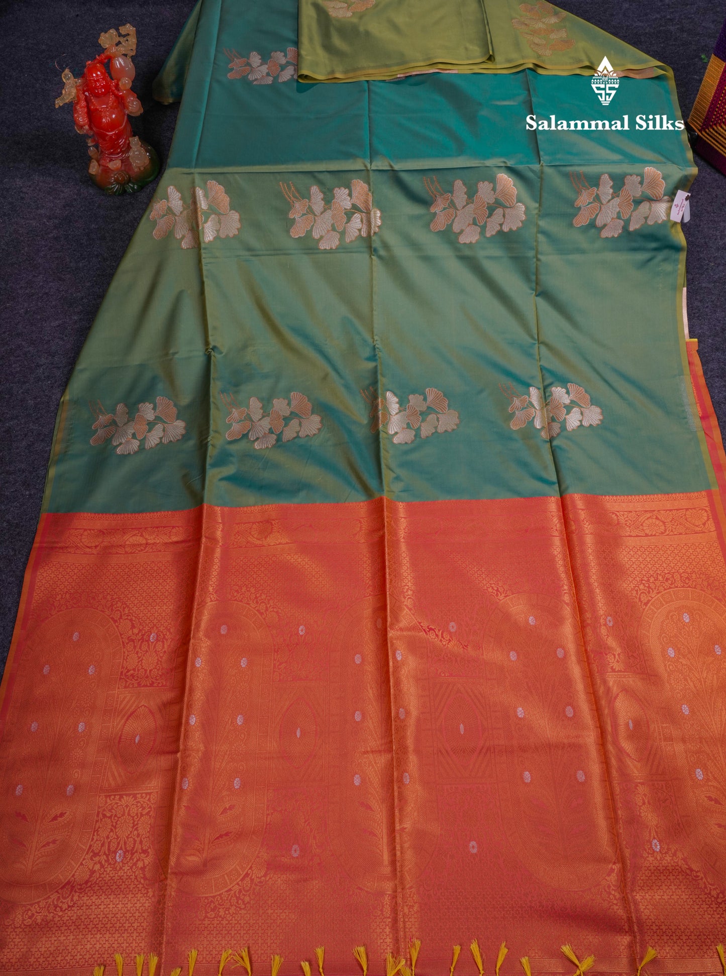 Beautiful Peacock Blue Silver And Gold Zari Meena Work Buttas Semi Soft Silk Saree With Contrast Purple Blouse