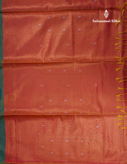 Beautiful Peacock Blue Silver And Gold Zari Meena Work Buttas Semi Soft Silk Saree With Contrast Purple Blouse