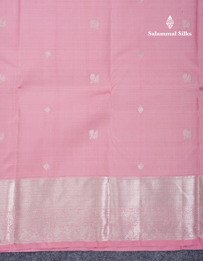 Baby Pink Pure Kanjivaram Silk Saree With Traditional Evening Morning Border