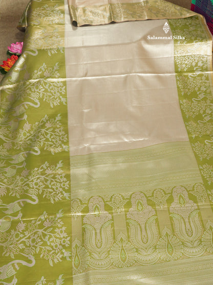Light Pink Bridal Semi Silk Saree With Contrast Peach Evening Morning Border