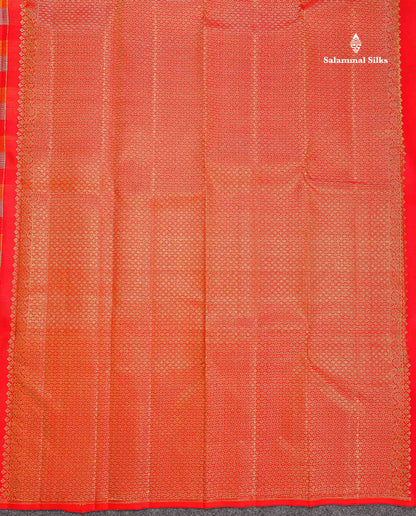 Pure Kanjivaram Silk Saree - Paalum Pazham Checks & Butta With Contrast Red Blouse