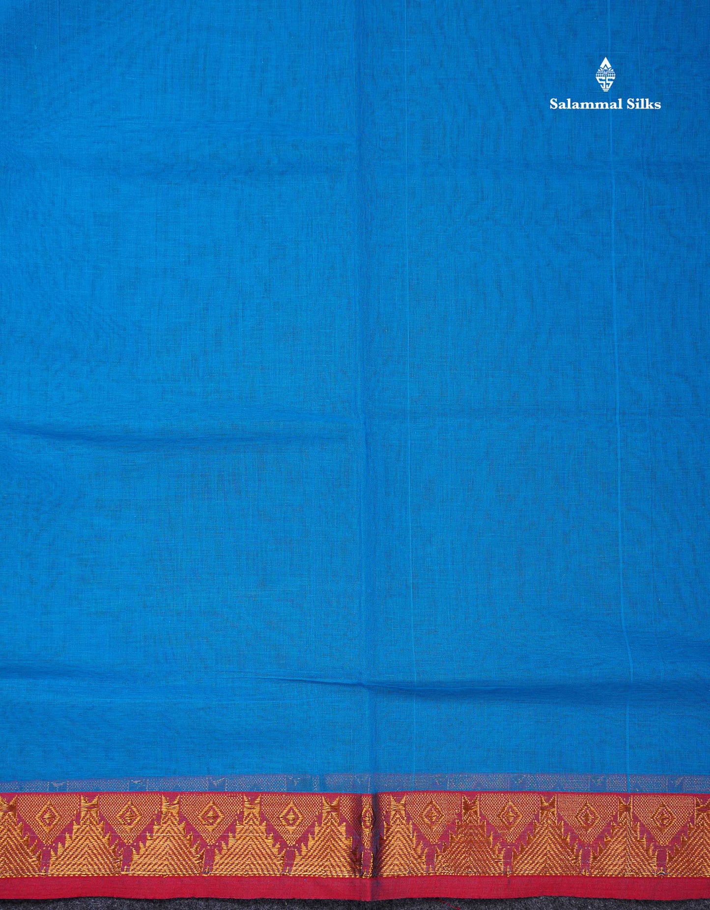 Beautiful Anandha Blue Plain Pure Cotton Saree With Contrast Maroon Traditional Temple Border