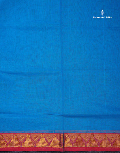 Beautiful Anandha Blue Plain Pure Cotton Saree With Contrast Maroon Traditional Temple Border