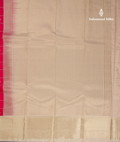 Beautiful Redish Pink Checks With Butta Semi Silk Saree With Contrast Sandal Traditional Border