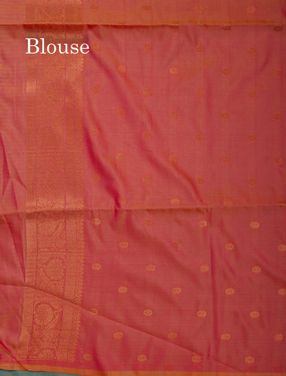Beautiful Peacock Blue Silver And Gold Zari Meena Work Buttas Semi Soft Silk Saree With Contrast Purple Blouse