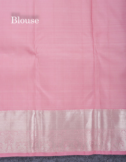 Baby Pink Pure Kanjivaram Silk Saree With Traditional Evening Morning Border