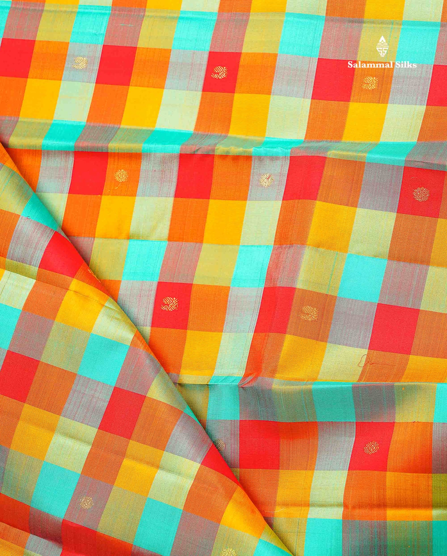 Pure Kanjivaram Silk Saree - Paalum Pazham Checks & Butta With Contrast Red Blouse