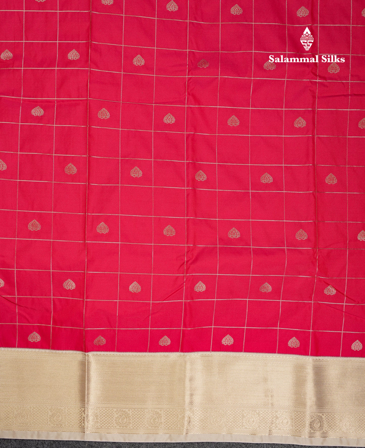 Beautiful Redish Pink Checks With Butta Semi Silk Saree With Contrast Sandal Traditional Border