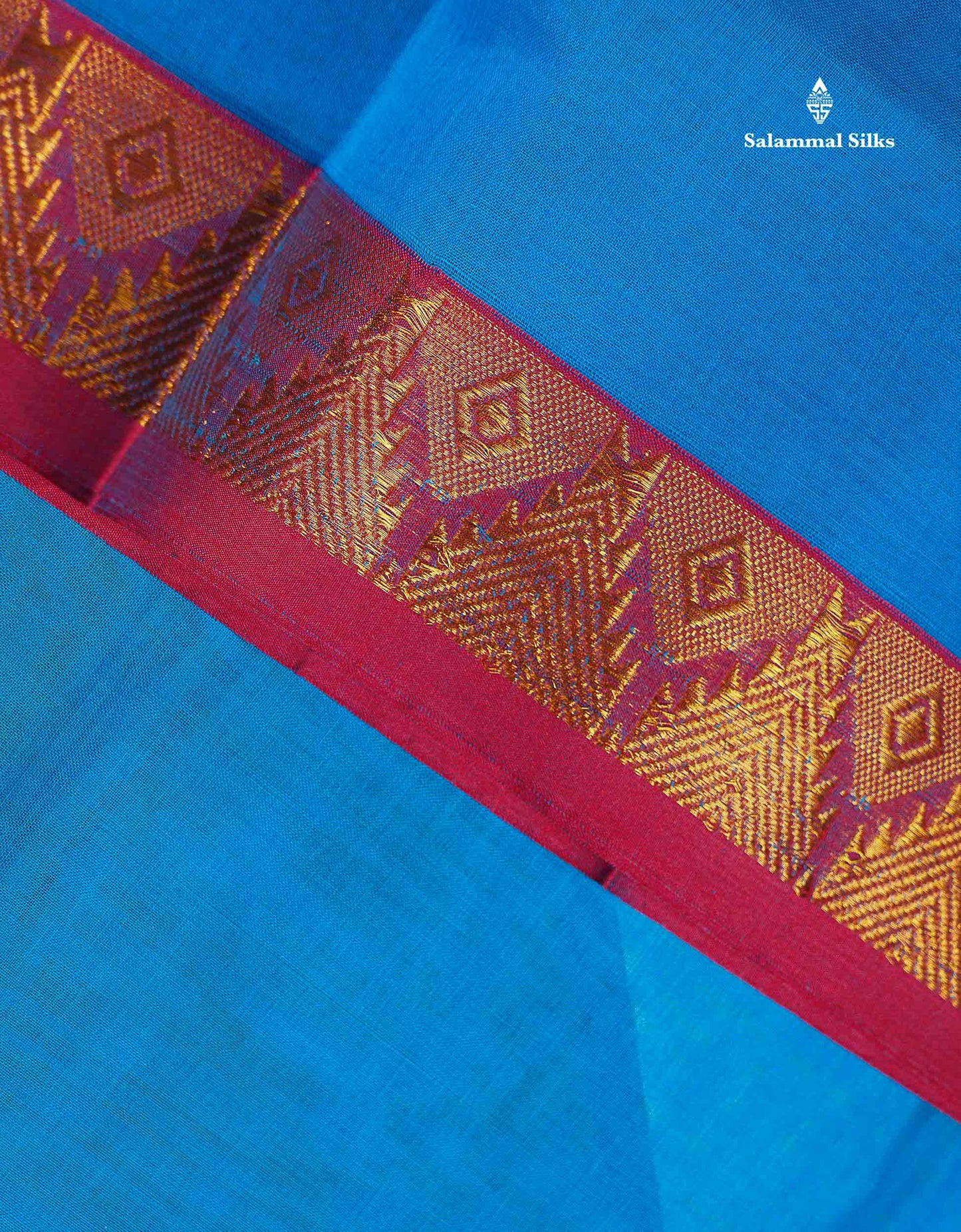 Beautiful Anandha Blue Plain Pure Cotton Saree With Contrast Maroon Traditional Temple Border