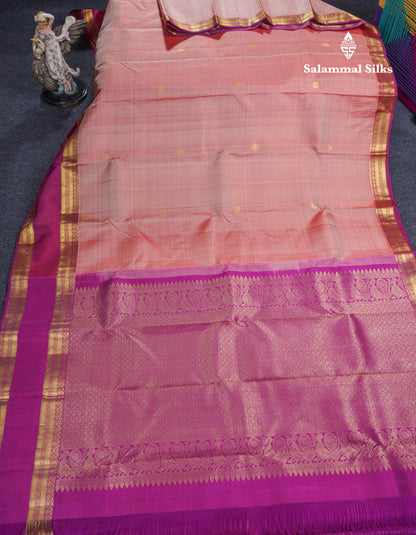 Dark Peach Pure Kanjivaram Silk Saree With Contrast Vadamalli Traditional Gap Eveving Morning Border