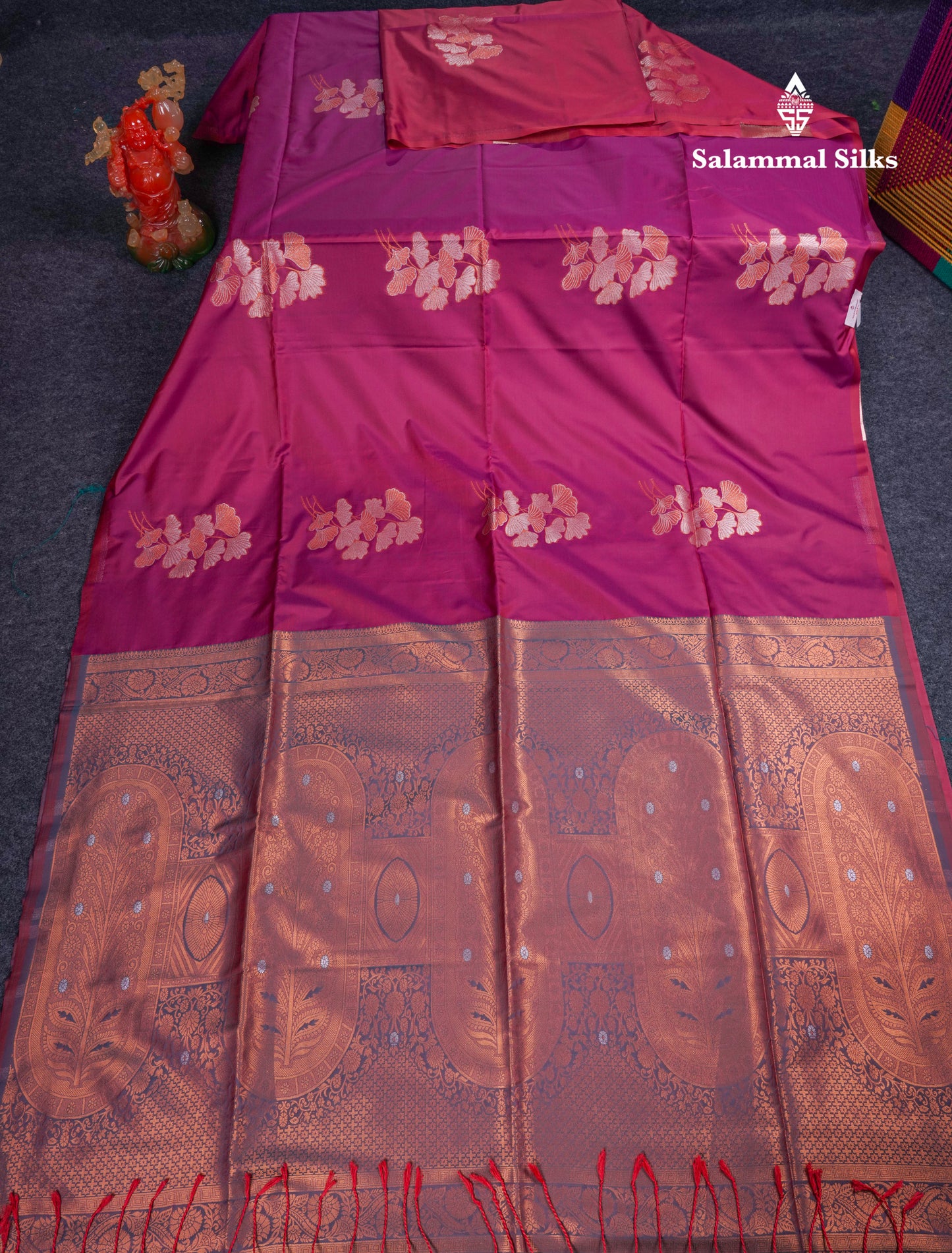 Beautiful Peacock Blue Silver And Gold Zari Meena Work Buttas Semi Soft Silk Saree With Contrast Purple Blouse