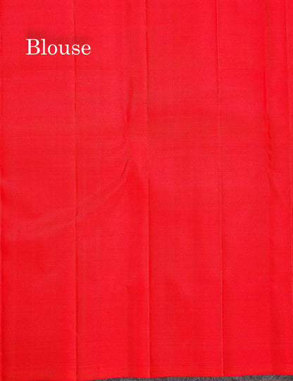 Pure Kanjivaram Silk Saree - Paalum Pazham Checks & Butta With Contrast Red Blouse