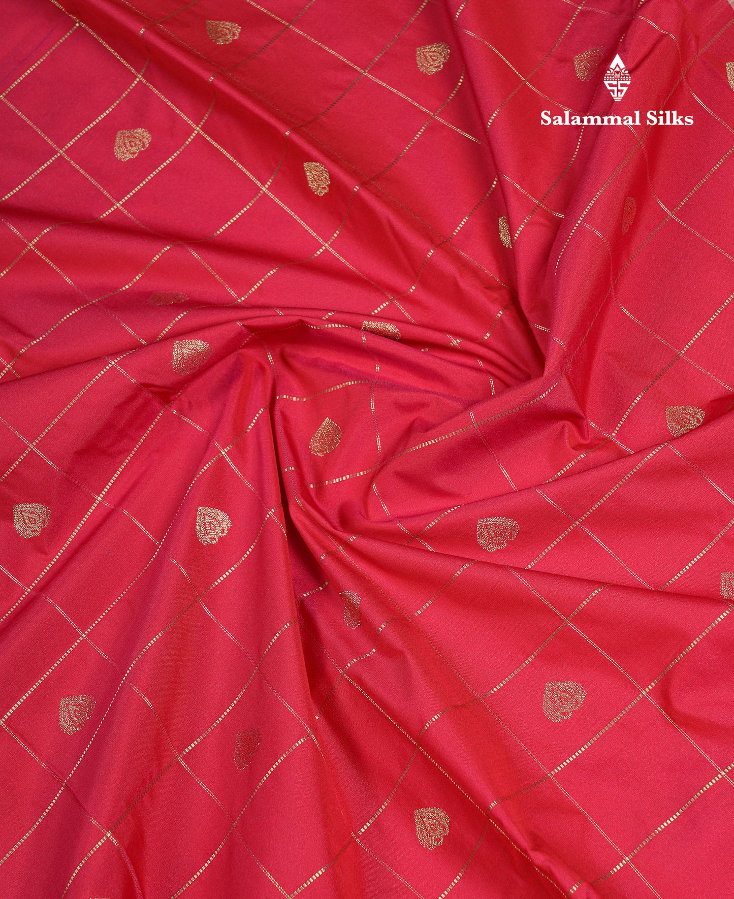 Beautiful Redish Pink Checks With Butta Semi Silk Saree With Contrast Sandal Traditional Border