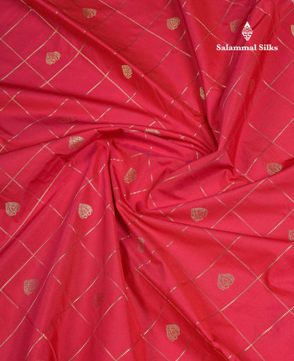 Beautiful Redish Pink Checks With Butta Semi Silk Saree With Contrast Sandal Traditional Border