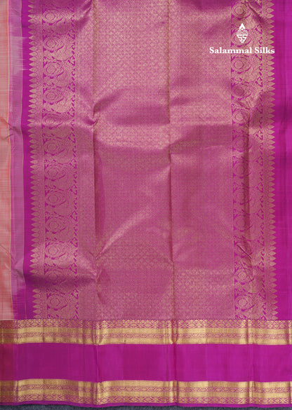Dark Peach Pure Kanjivaram Silk Saree With Contrast Vadamalli Traditional Gap Eveving Morning Border