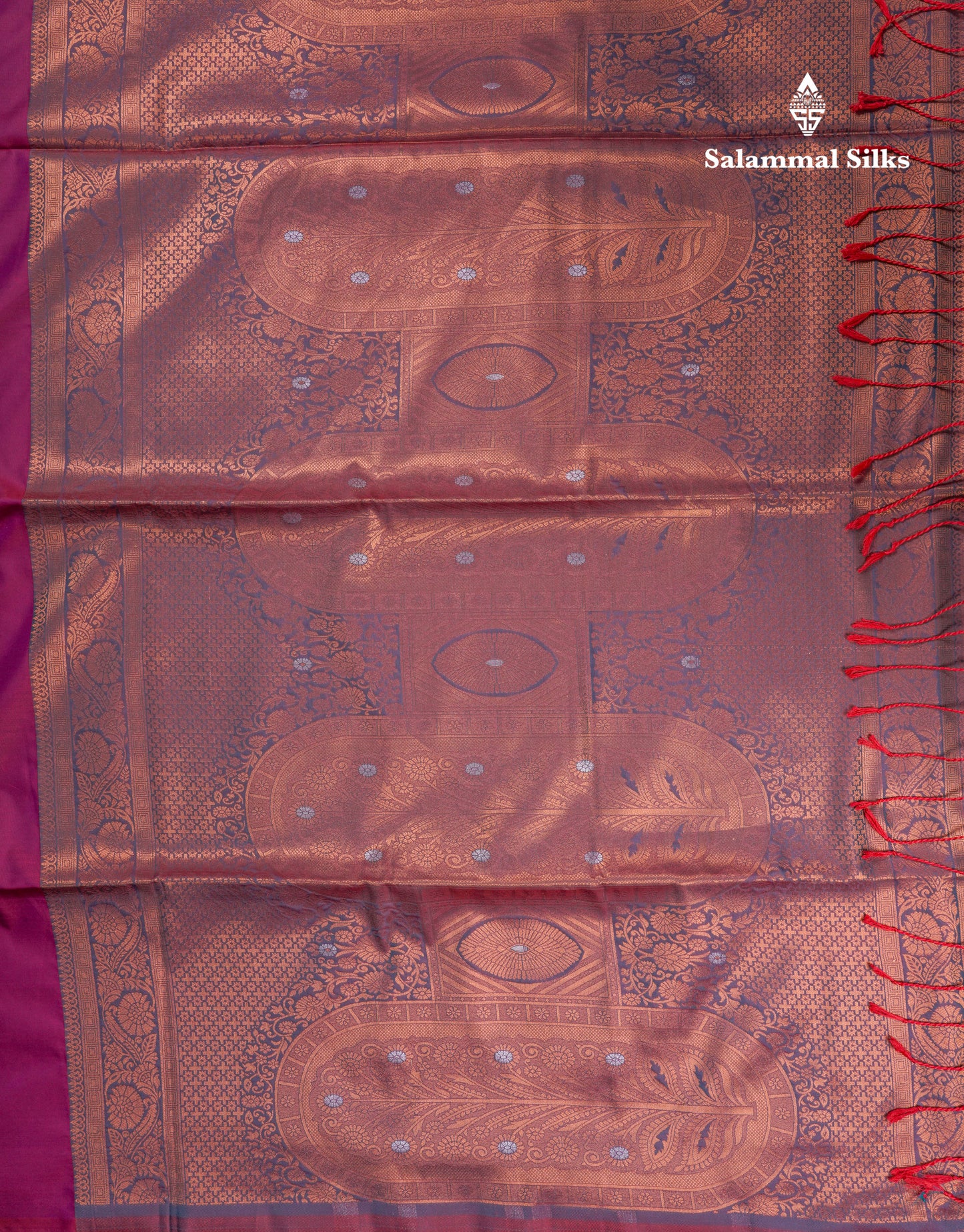 Beautiful Peacock Blue Silver And Gold Zari Meena Work Buttas Semi Soft Silk Saree With Contrast Purple Blouse