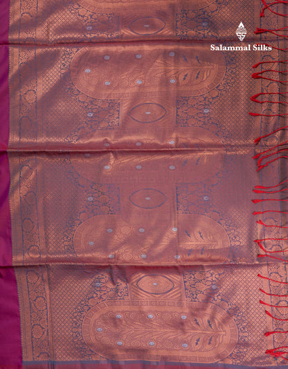 Beautiful Peacock Blue Silver And Gold Zari Meena Work Buttas Semi Soft Silk Saree With Contrast Purple Blouse