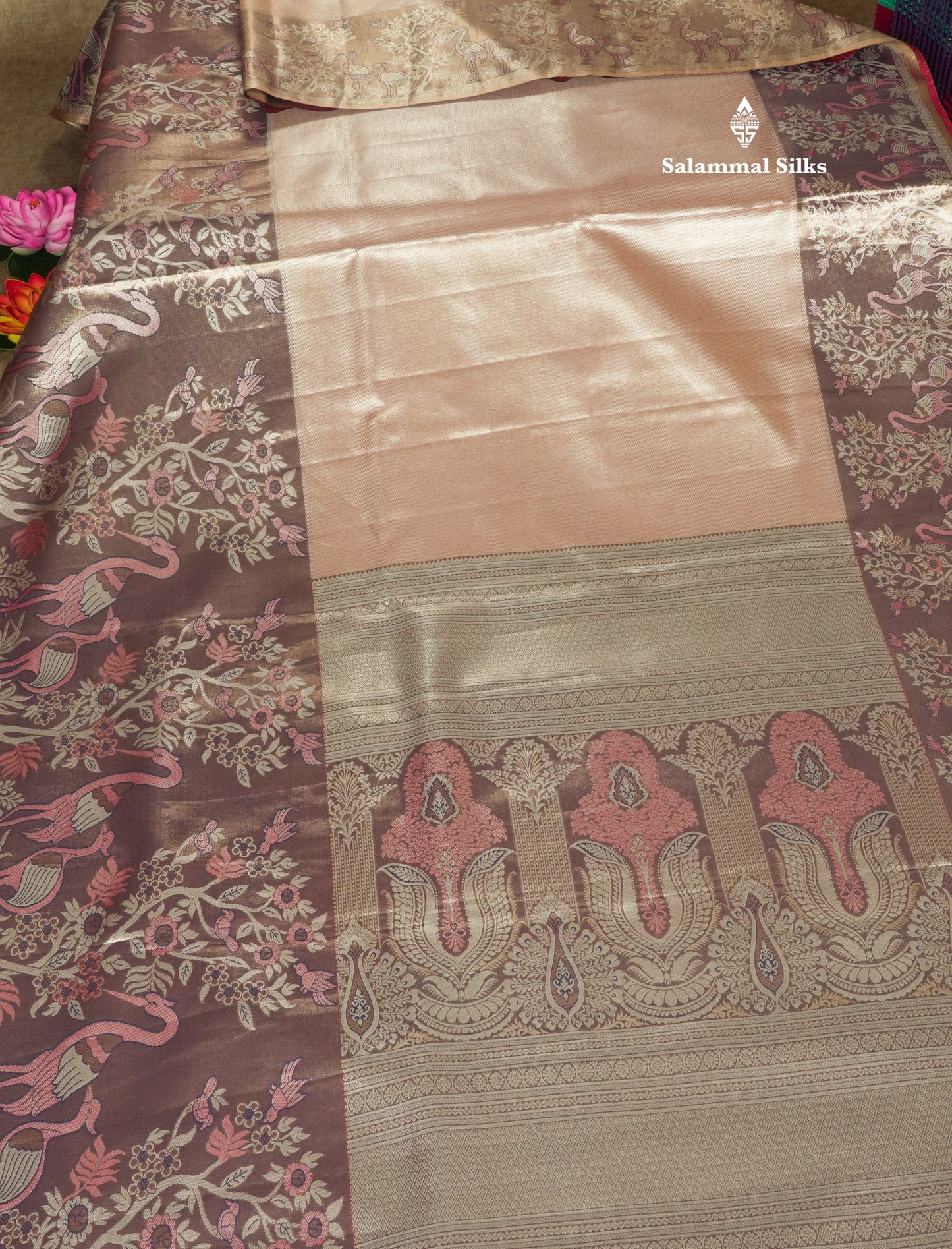 Light Pink Bridal Semi Silk Saree With Contrast Peach Evening Morning Border