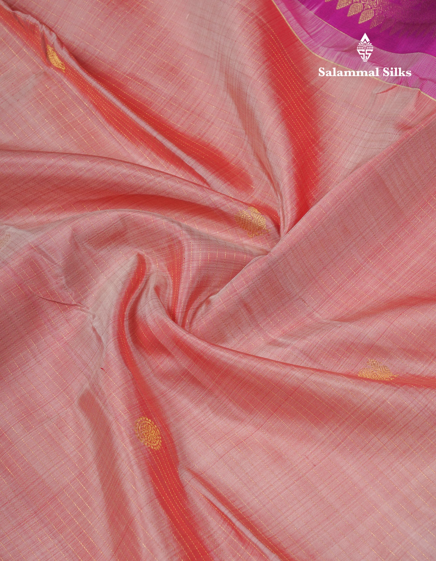 Dark Peach Pure Kanjivaram Silk Saree With Contrast Vadamalli Traditional Gap Eveving Morning Border