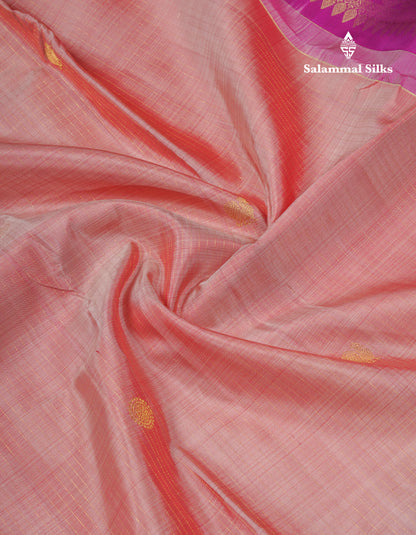 Dark Peach Pure Kanjivaram Silk Saree With Contrast Vadamalli Traditional Gap Eveving Morning Border