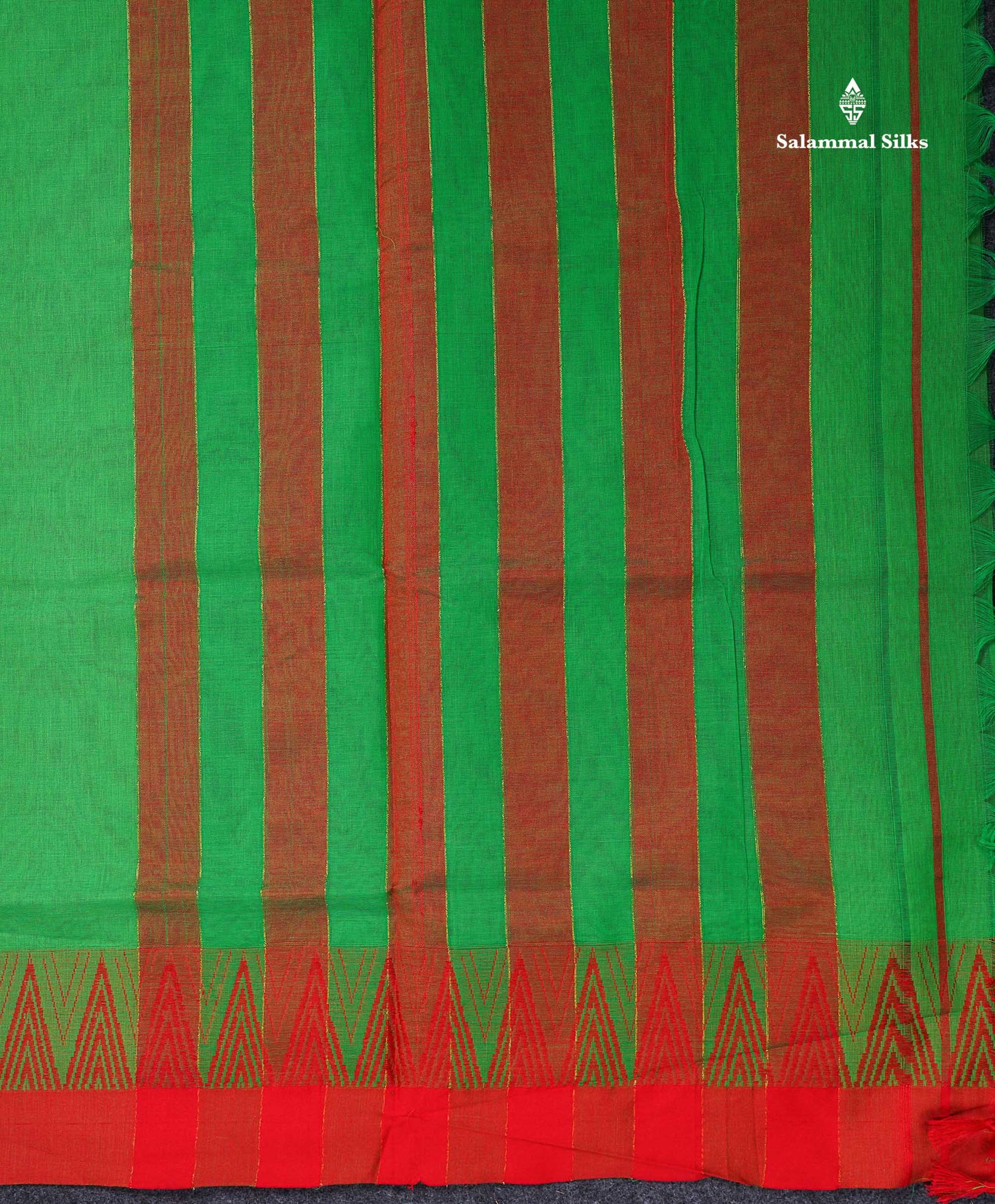 Beautiful Parrot Green Plain Pure Cotton Saree With Contrast Red Traditional Temple Border