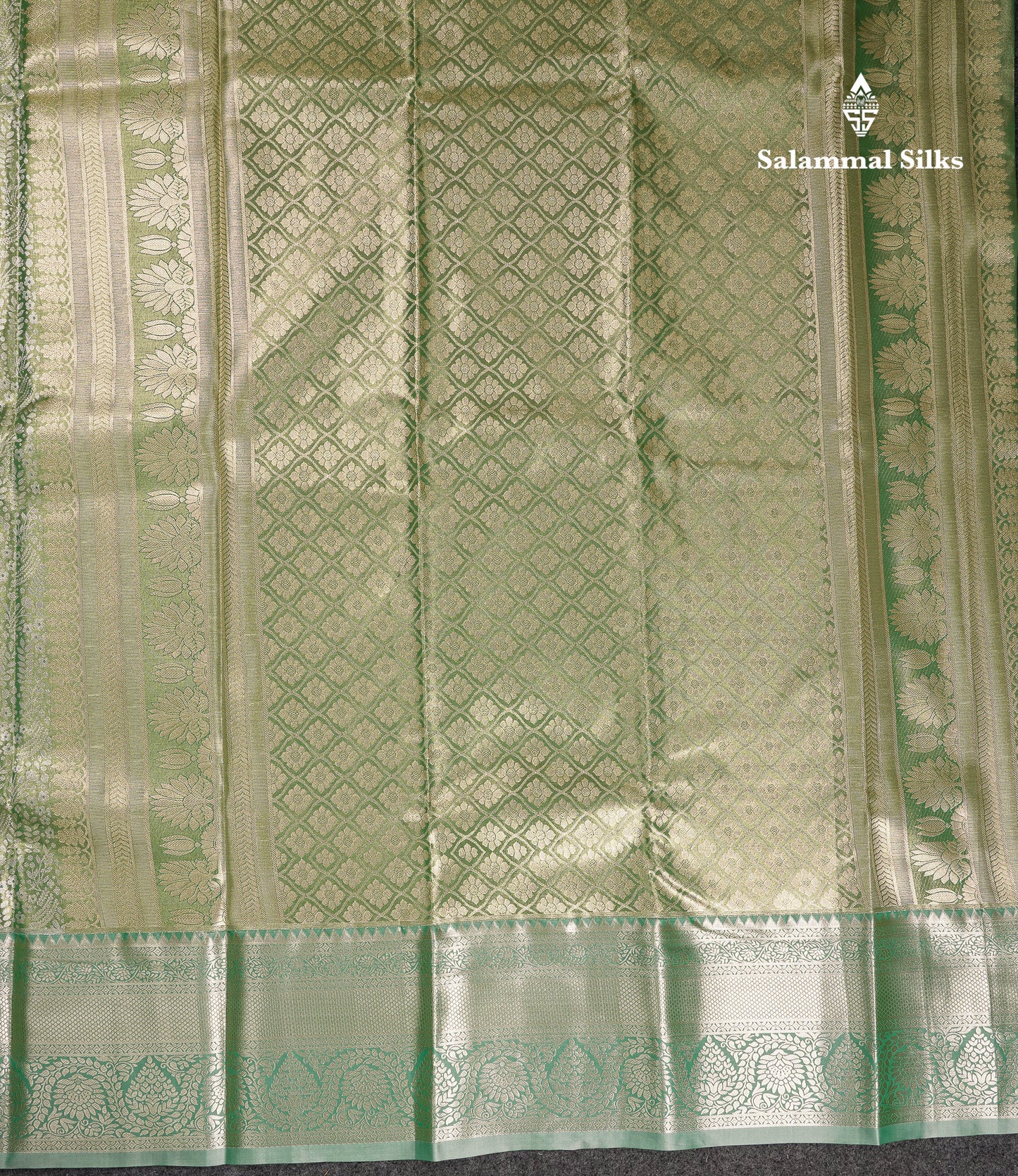 Beautiful Light Green Tissue Semi Silk Saree With Contrast Moss Green Traditional Evening Morning Border