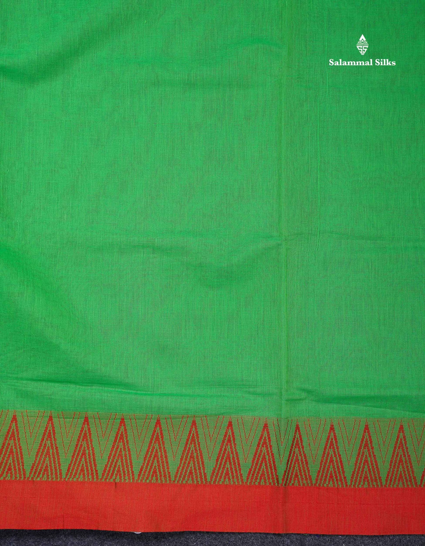 Beautiful Parrot Green Plain Pure Cotton Saree With Contrast Red Traditional Temple Border