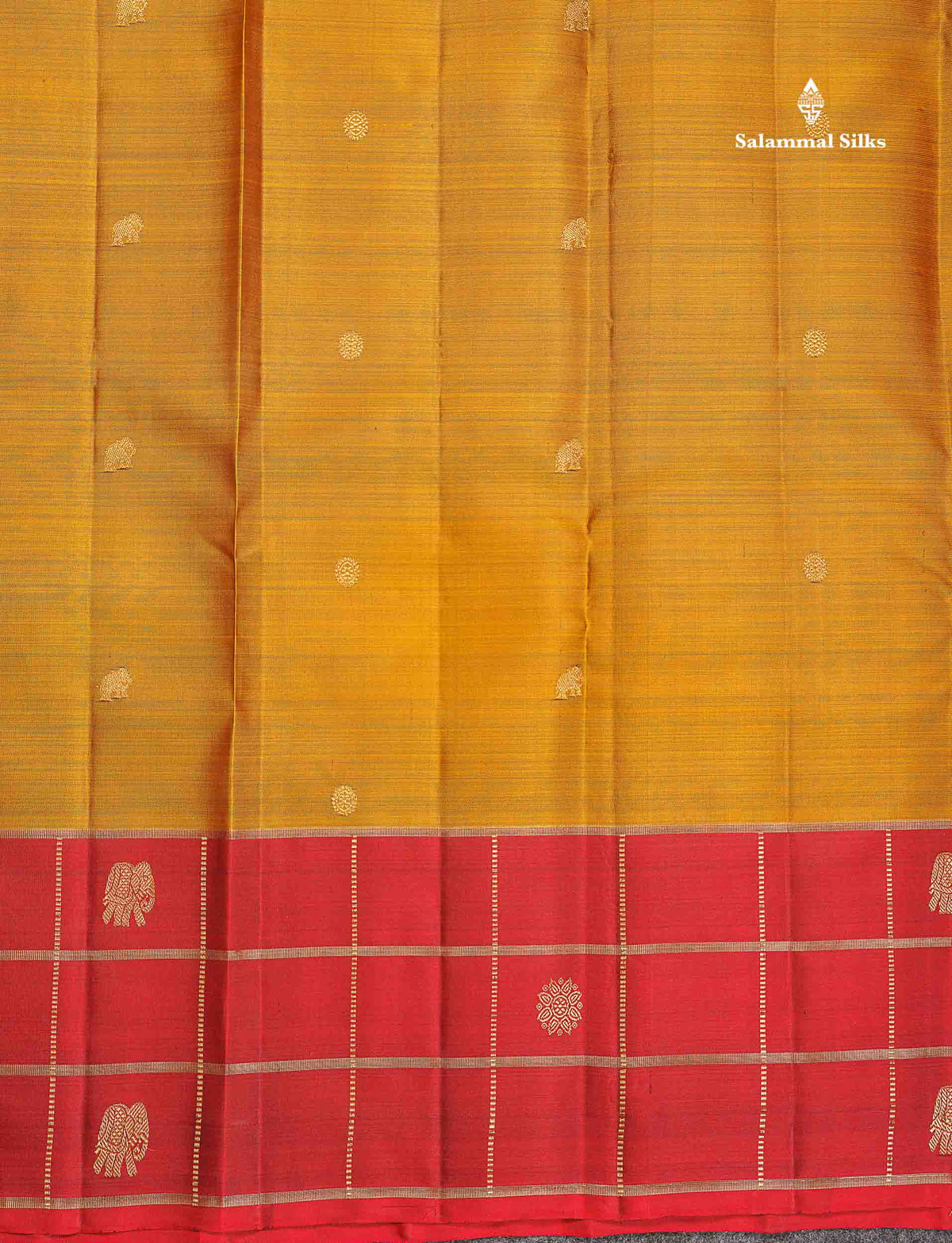 Pure Kanjivaram Silk Saree - Olive Mustard Yellow Colour Body Butta With Contrast Maroon Fancy Border