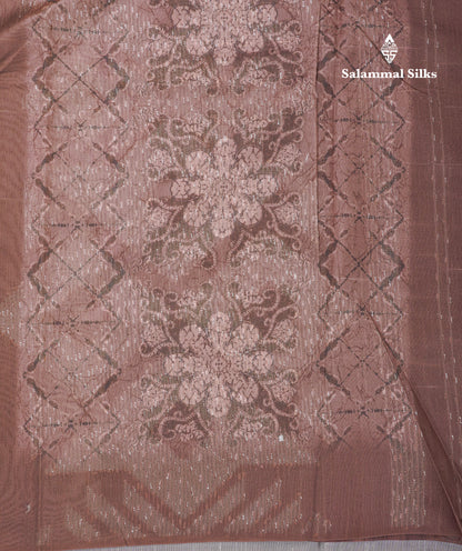 Onion Pink Thread Work Printed Semi Tussar Fancy Saree With Contrast Magenta Border