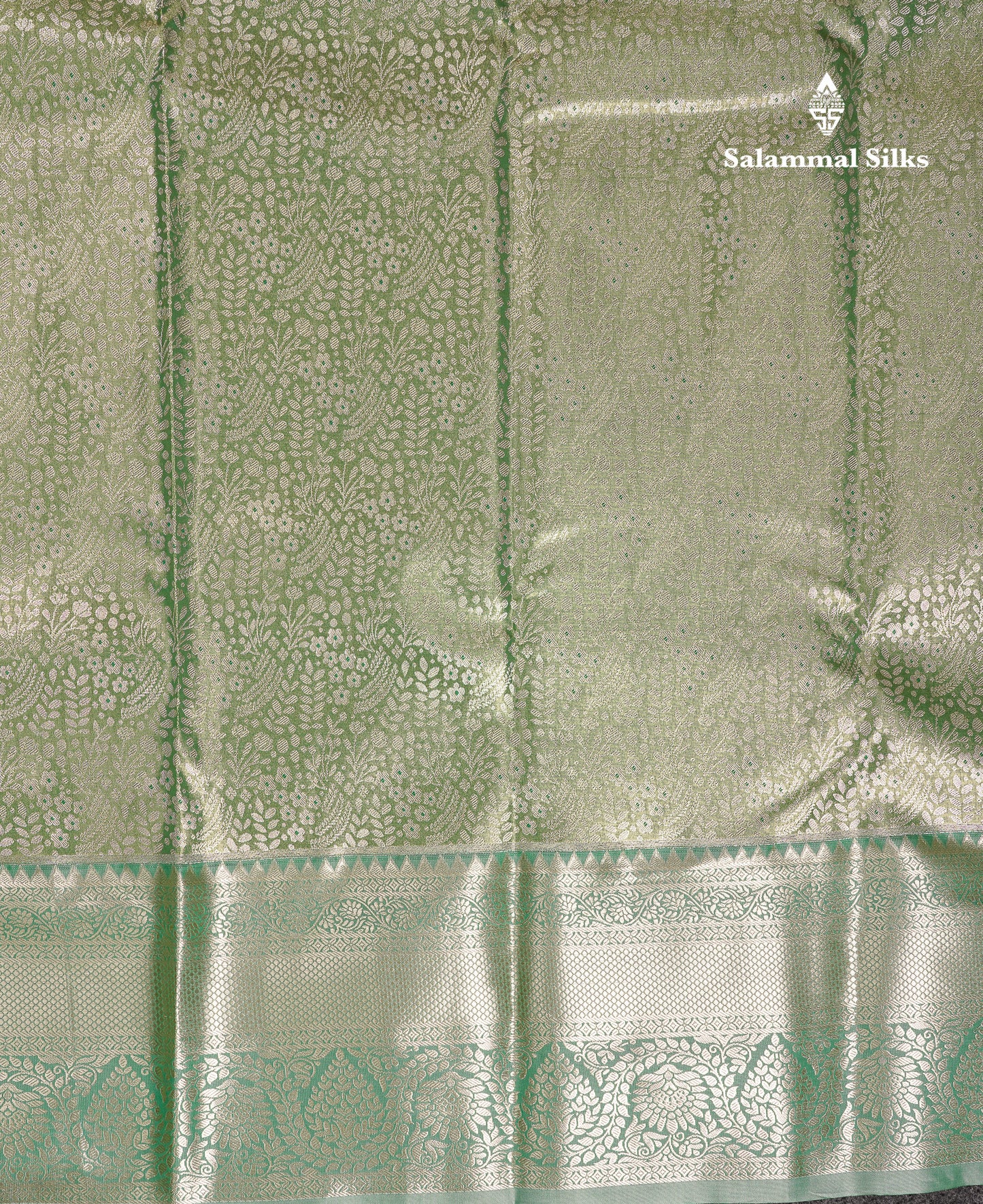 Beautiful Light Green Tissue Semi Silk Saree With Contrast Moss Green Traditional Evening Morning Border