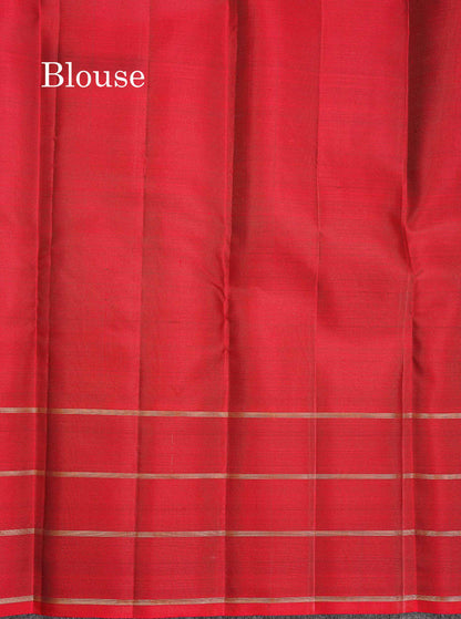 Pure Kanjivaram Silk Saree - Olive Mustard Yellow Colour Body Butta With Contrast Maroon Fancy Border