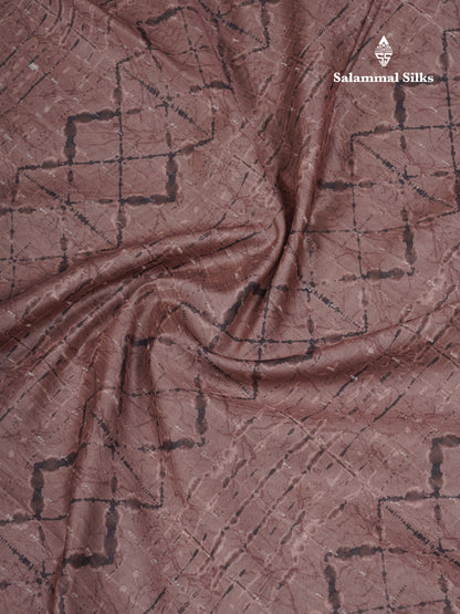 Onion Pink Thread Work Printed Semi Tussar Fancy Saree With Contrast Magenta Border