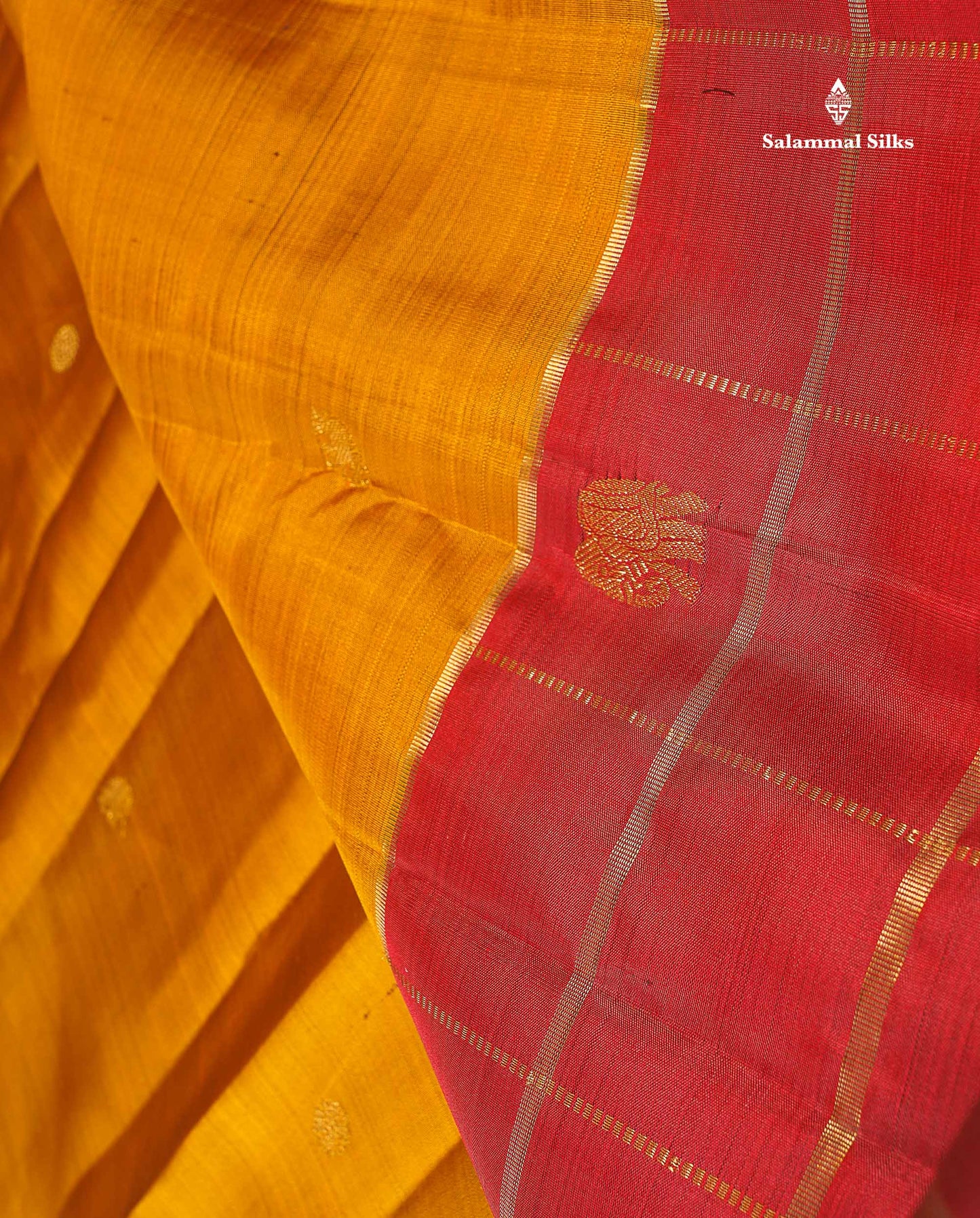 Pure Kanjivaram Silk Saree - Olive Mustard Yellow Colour Body Butta With Contrast Maroon Fancy Border