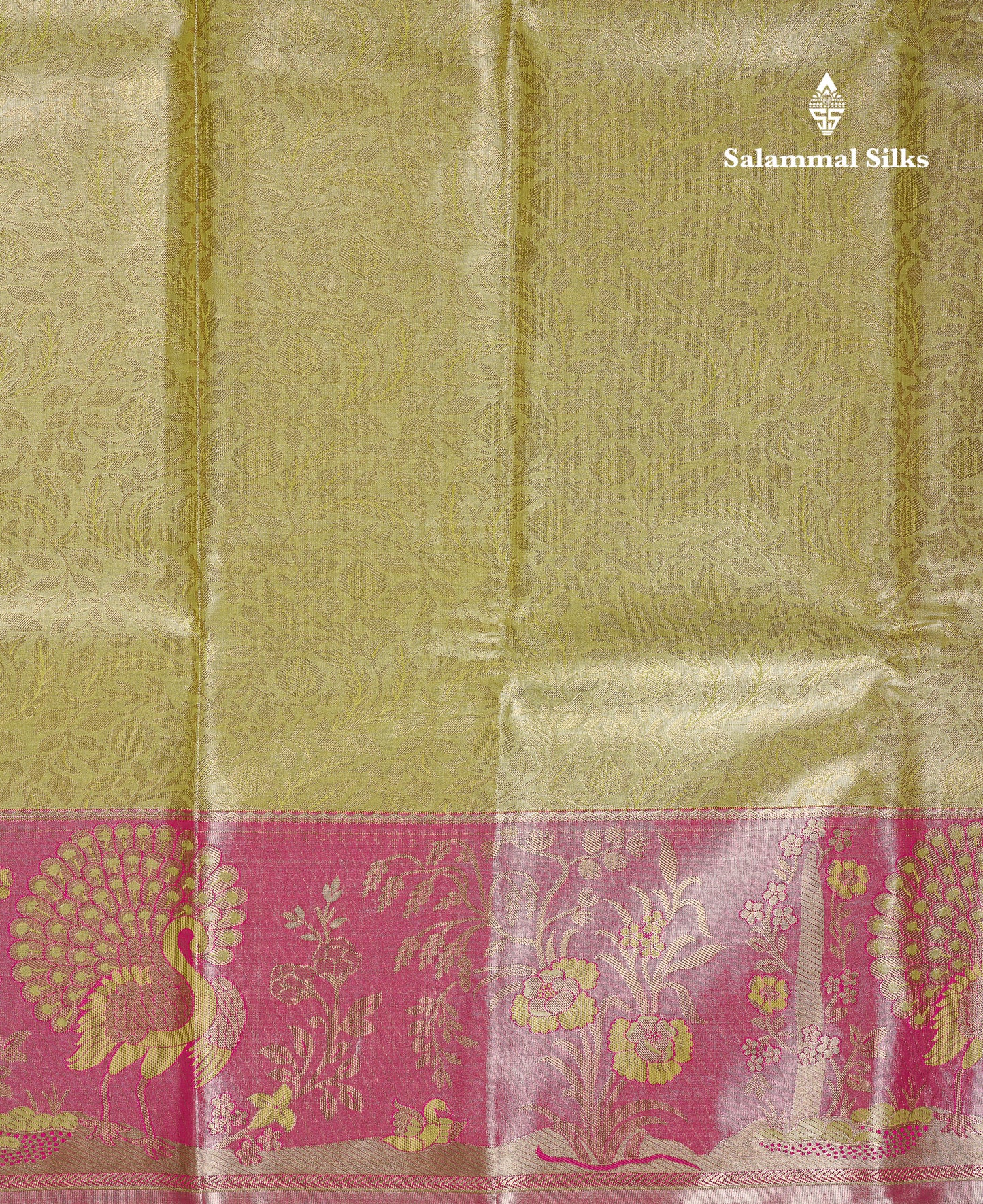 Beautiful Lemon Yellow Tissue Semi Silk Saree With Contrast Pink Fancy Border