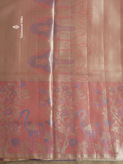 Light Pink Bridal Semi Silk Saree With Contrast Peach Evening Morning Border