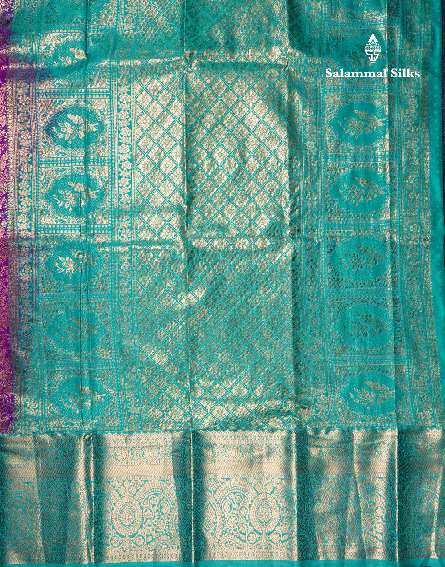 Purple Bridal Semi Silk Saree With Contrast Sapphire Green Border