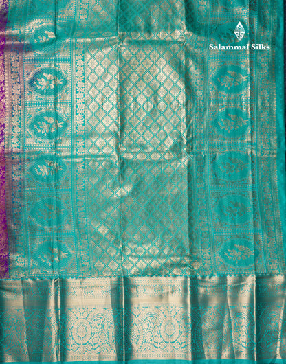Purple Bridal Semi Silk Saree With Contrast Sapphire Green Border