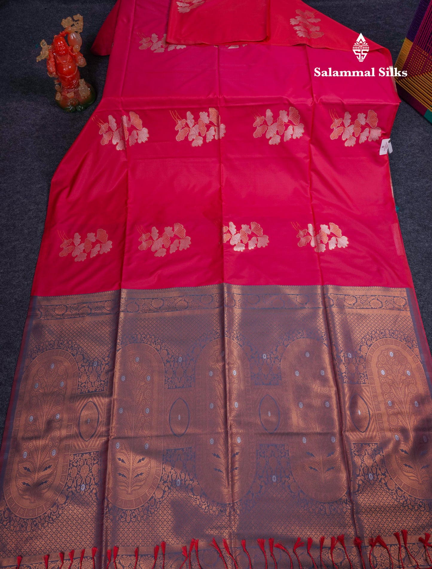 Beautiful Peacock Blue Silver And Gold Zari Meena Work Buttas Semi Soft Silk Saree With Contrast Purple Blouse