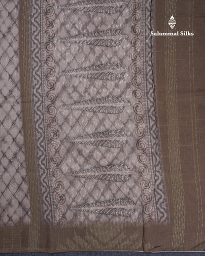 Onion Pink Thread Work Printed Semi Tussar Fancy Saree With Contrast Magenta Border