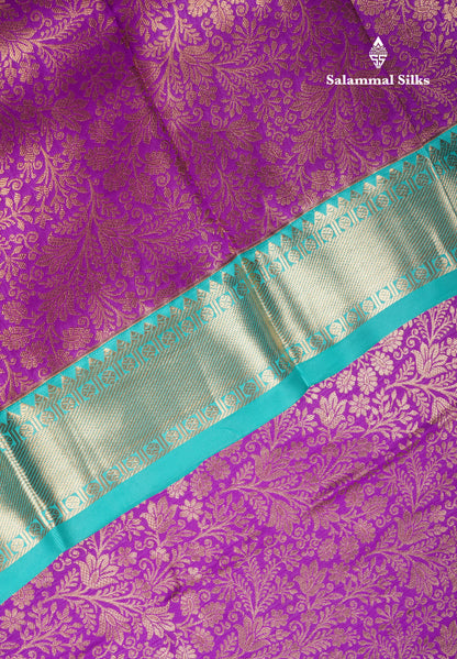 Purple Bridal Semi Silk Saree With Contrast Sapphire Green Border