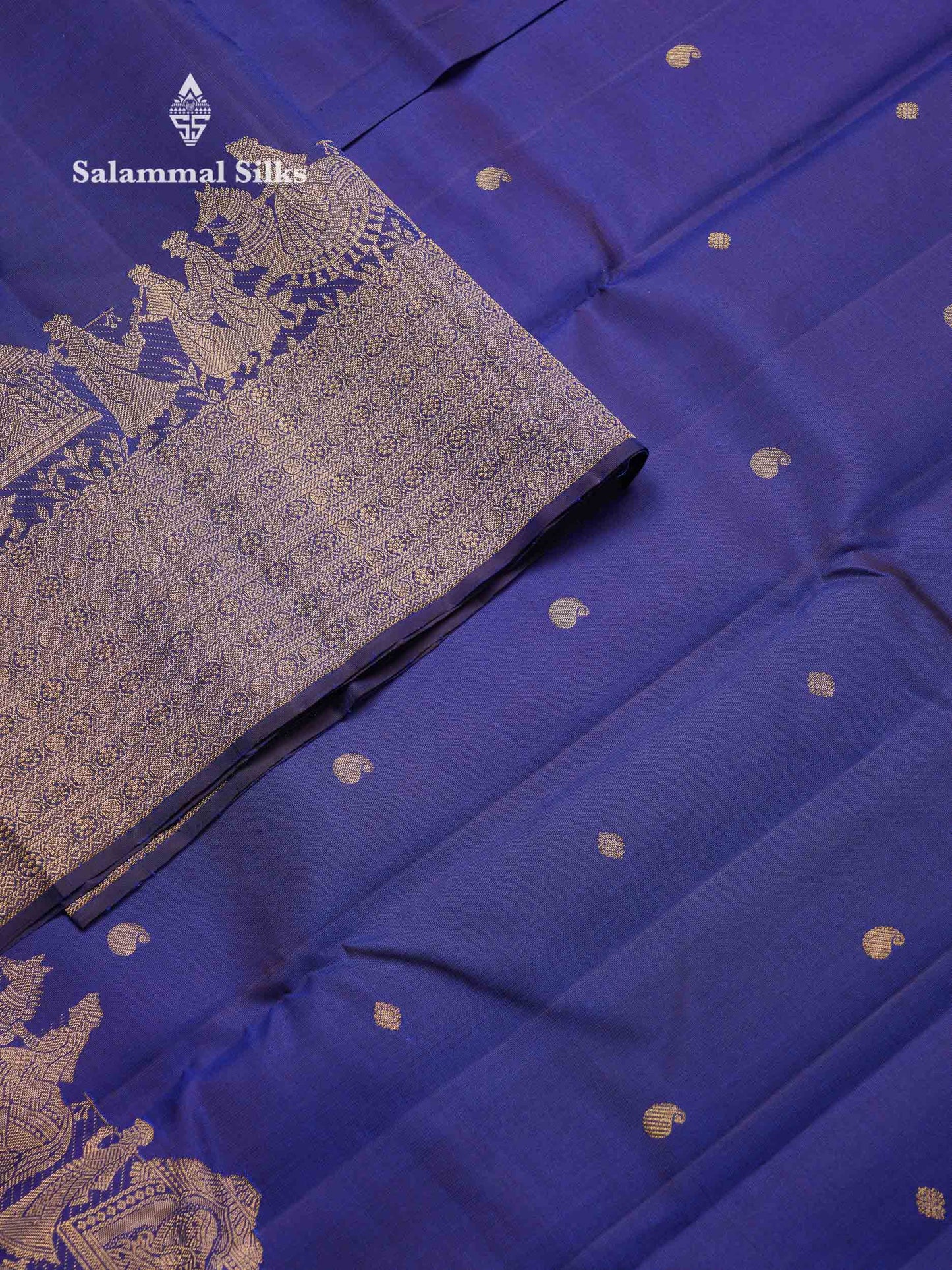 Beautiful Royal Blue Pure Kanjivaram Silk Saree With Traditional Evening Morning Pallaku Border