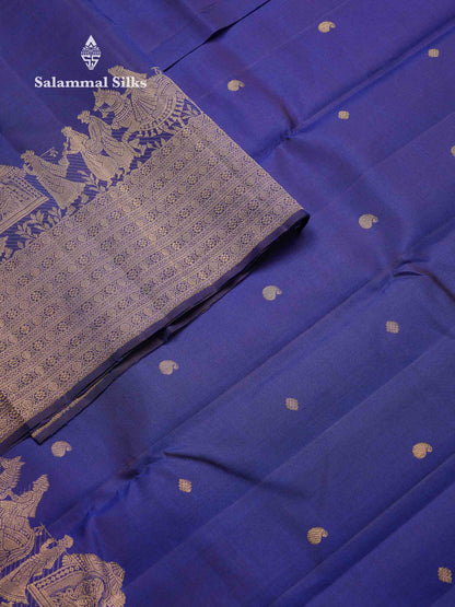 Beautiful Royal Blue Pure Kanjivaram Silk Saree With Traditional Evening Morning Pallaku Border