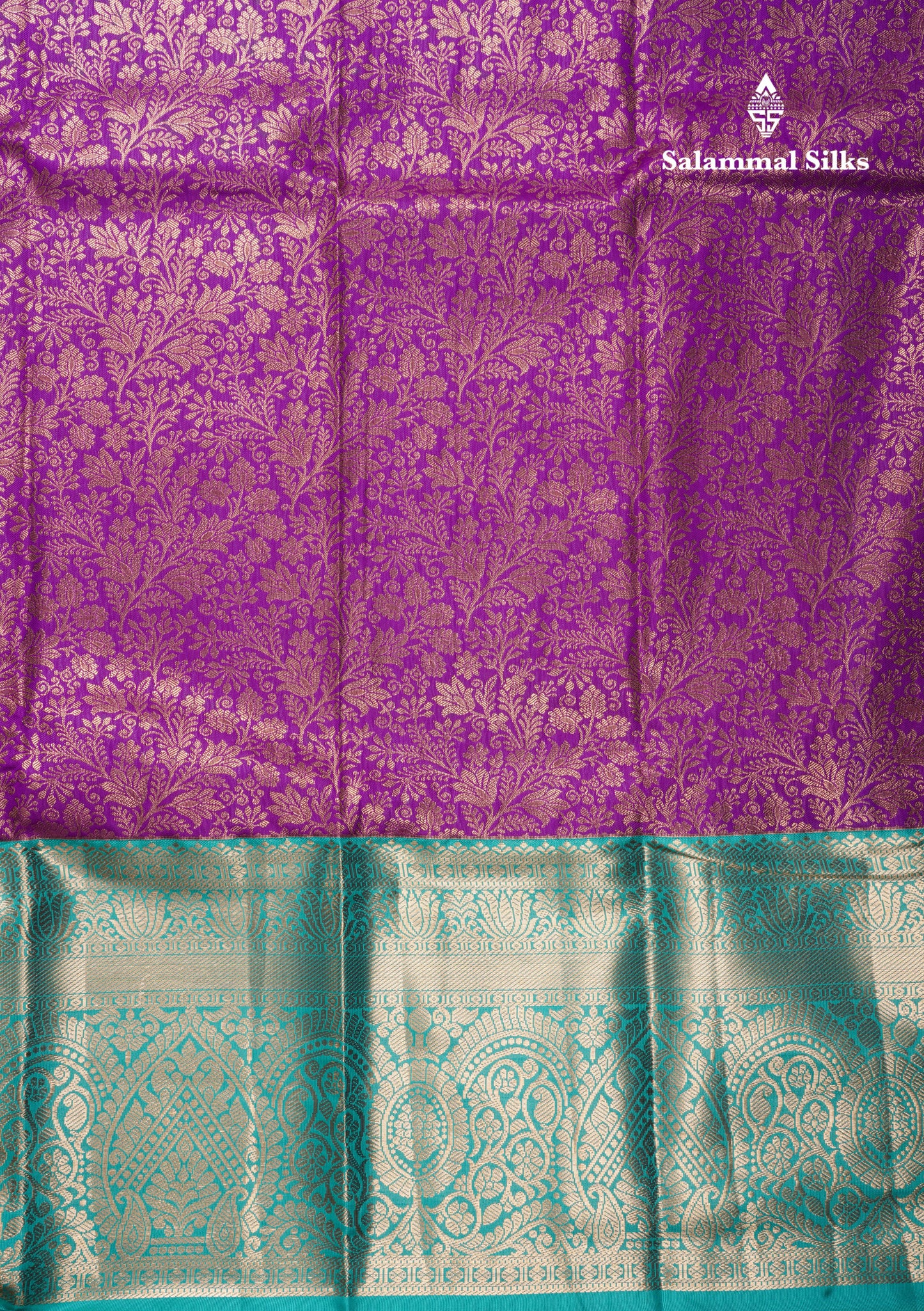 Purple Bridal Semi Silk Saree With Contrast Sapphire Green Border