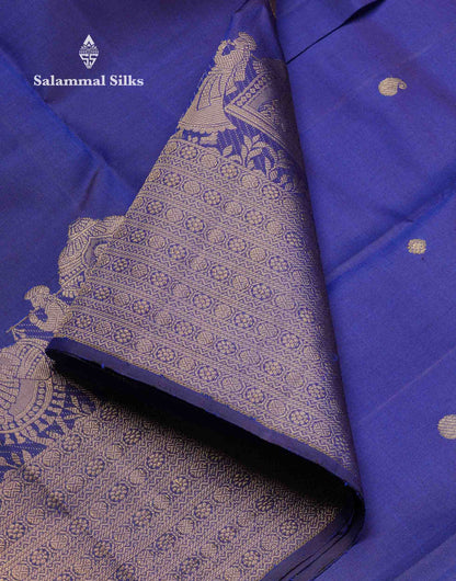 Beautiful Royal Blue Pure Kanjivaram Silk Saree With Traditional Evening Morning Pallaku Border