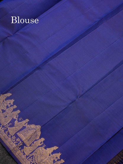 Beautiful Royal Blue Pure Kanjivaram Silk Saree With Traditional Evening Morning Pallaku Border